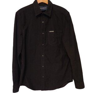 Calvin Klein Corduroy‎ Shirt Logo Pocket Button Down Black Mens Size Medium EUC